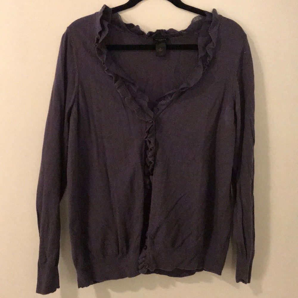 Ann Taylor-Purple Button-Up Cardigan-Size:XL